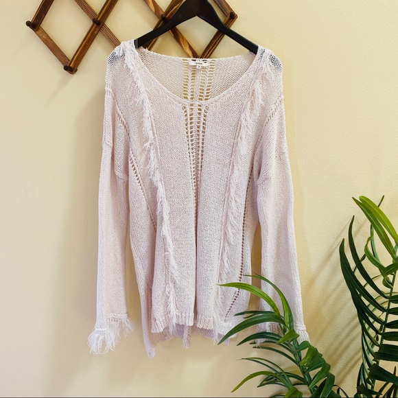 Easel Open Knit Fringe Detail Oversized Sweater - Picture 4 of 8